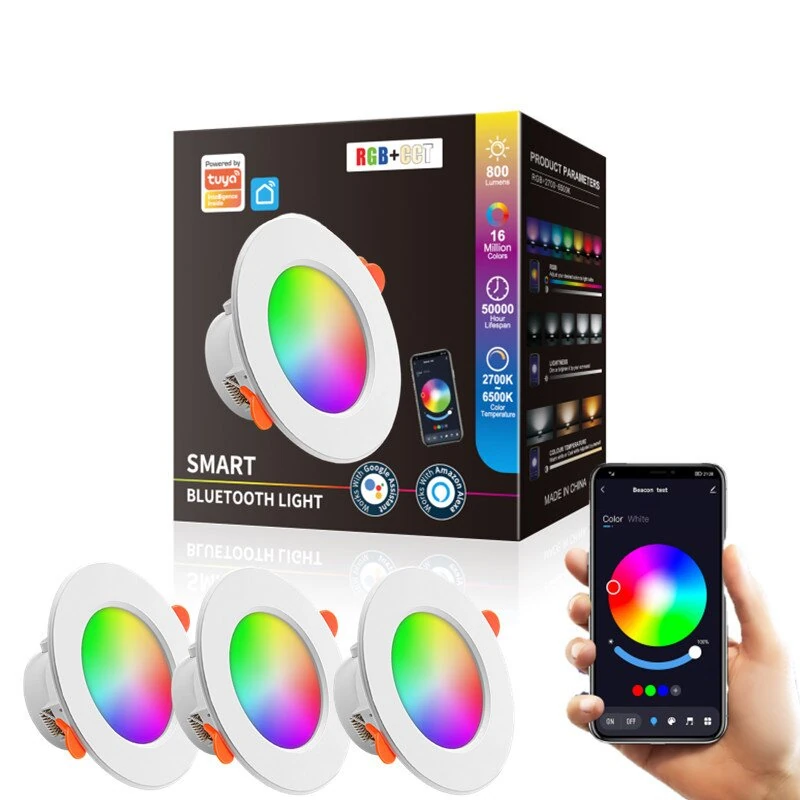 (image for) 10W LED Smart Downlight RGB+CCT 16 Million Colors 2700K~6500K 800 Lumens Works With Alexa Voice Tuya Bluetooth APP Control