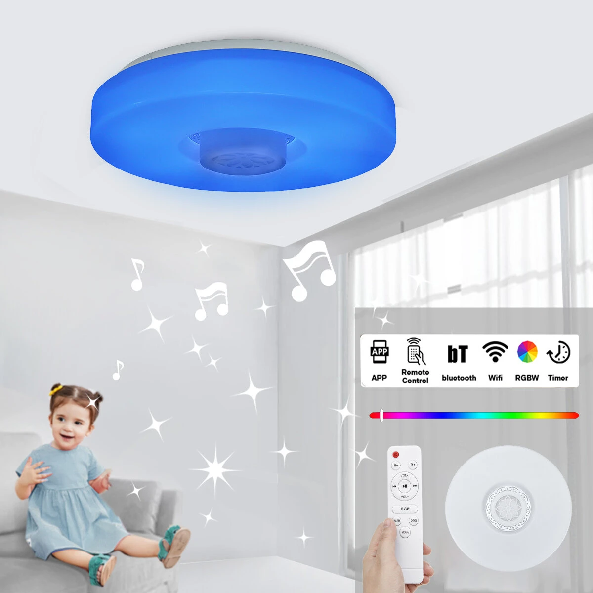 (image for) Bluetooth LED Ceiling Light RGB 3D Surround Sound Music Dimmable Lamp APP Remote